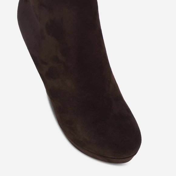 High Heeled Wedge Zip Ankle Platfrom Boots in Coffee Brown Faux Suede - Women’s - Picture 3 of 5